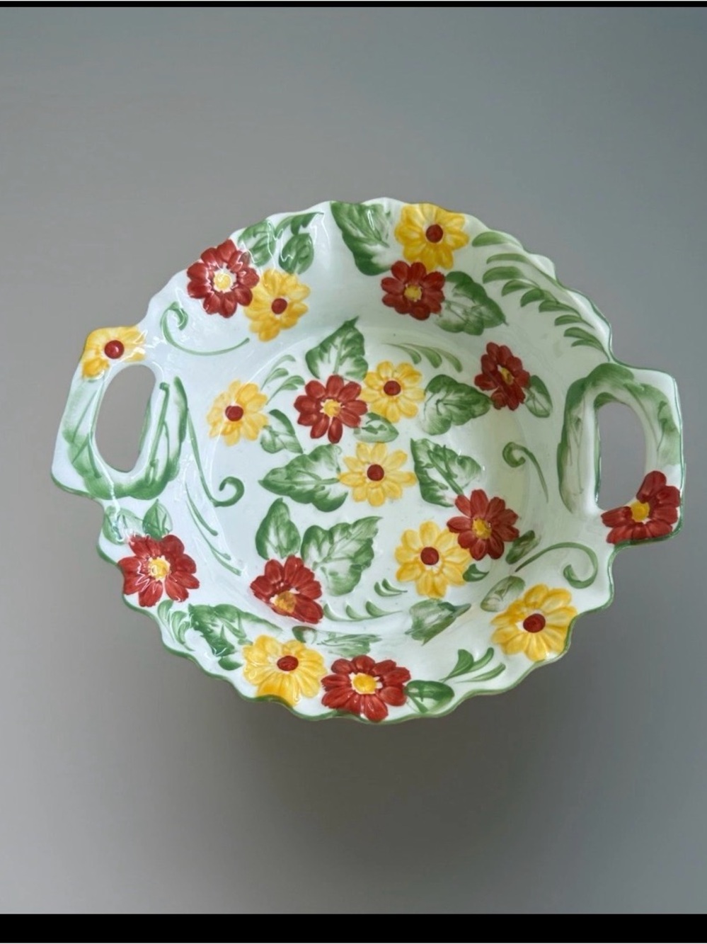 Temptations by Tara Floral Embroidery Round Serving Bowl 11”